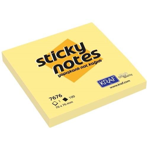 Kraf Sticky Notes Yapışkanlı Not Kağıdı 76x76mm Sarı Renk 100 Yaprak