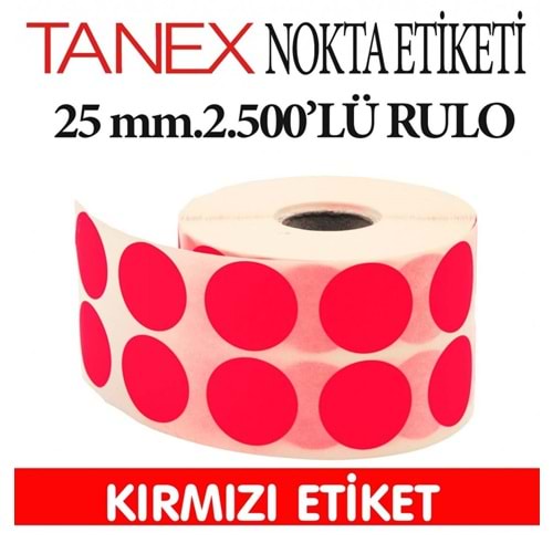 Tanex Rulo Nokta Etiketi 25 mm Kırmızı 2500 lü